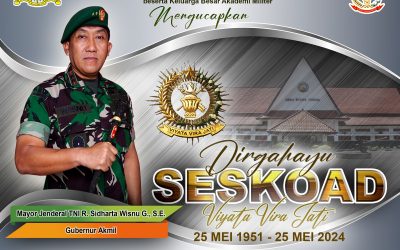 Gubernur Akademi Militer Beserta Persit Kartika Chandra Kirana PCBS Akmil dan Keluarga Besar Akademi Militer Mengucapkan Dirgahayu Seskoad “Viyata Vira Jati”.