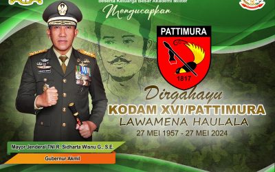 Gubernur Akademi Militer Beserta Persit Kartika Chandra Kirana PCBS Akmil dan Keluarga Besar Akademi Militer Mengucapkan Dirgahayu Kodam XVI/Pattimura “Lawamena Haulala”.