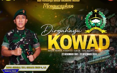 Gubernur Akademi Militer Beserta Persit Kartika Chandra Kirana PCBS Akmil dan Keluarga Besar Akademi Militer Mengucapkan Dirgahayu Kowad “Bukan Mawar Penghias Taman, Tapi Melati Pagar Bangsa”.