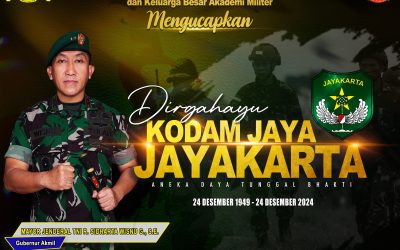 Gubernur Akademi Militer Beserta Persit Kartika Chandra Kirana PCBS Akmil dan Keluarga Besar Akademi Militer Mengucapkan Dirgahayu Kodam Jayakarta “Aneka Daya Tunggal Bhakti”.
